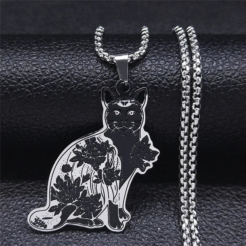 Pagan Wiccan Pentagram Cat Stainless Steel Necklace Men/Women Witchcraft Necklaces Ouija Jewelry Joyas N8110S02