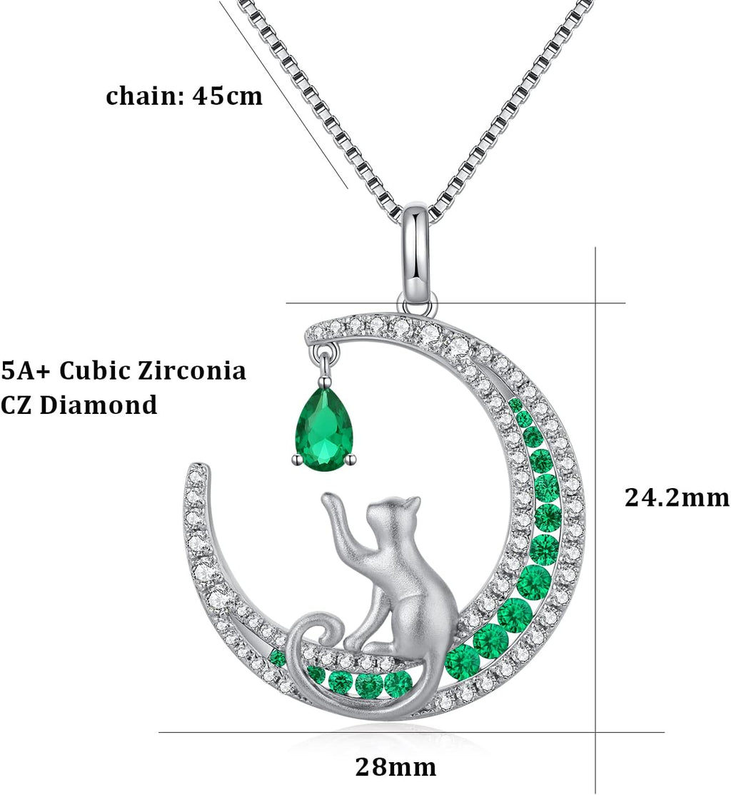 Lovely Cat Necklace for Women - Sterling Silver Cat Pendant with Cubic Zirconia