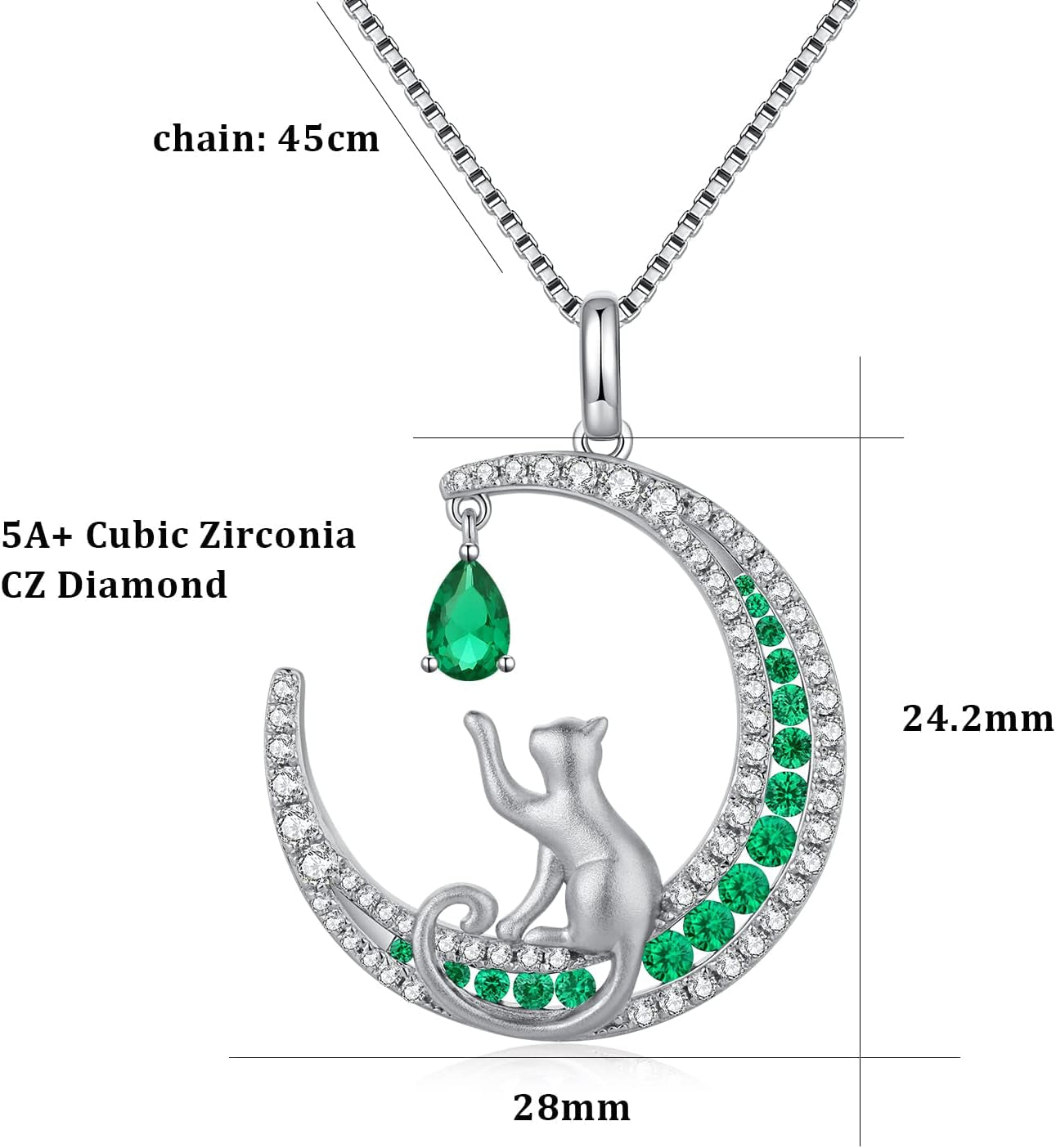 Lovely Cat Necklace for Women - Sterling Silver Cat Pendant with Cubic Zirconia