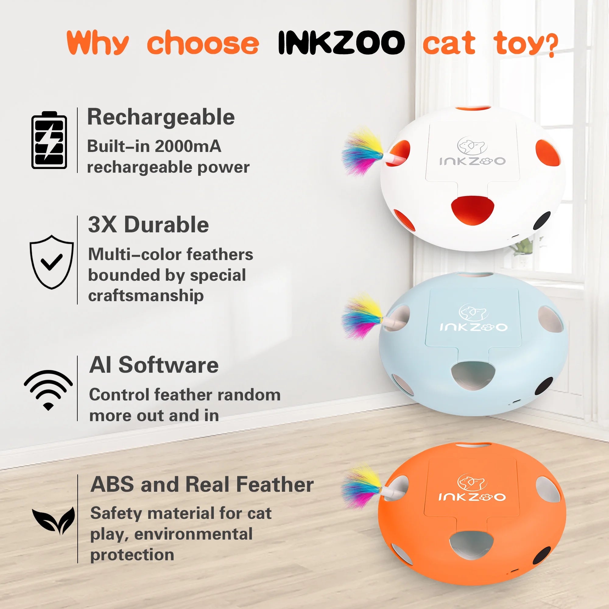 Interactive Cat Toys for Indoor Cats - Exercise Play Kitten Toy with USB Rechargeable
