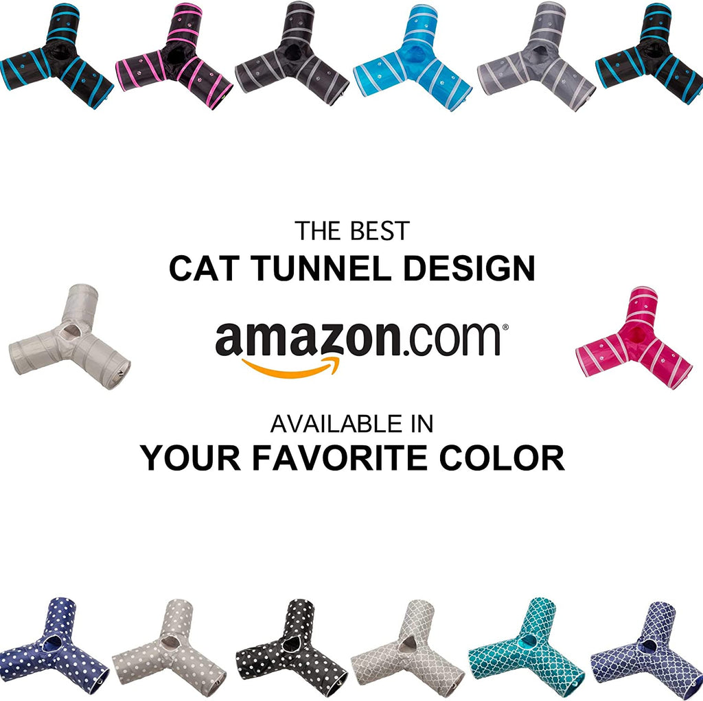 Prosper Pet Cat Tunnel - Collapsible 3 Way Play Toy - Tube Fun for Rabbits, Kittens, and Dogs - Black/Aqua