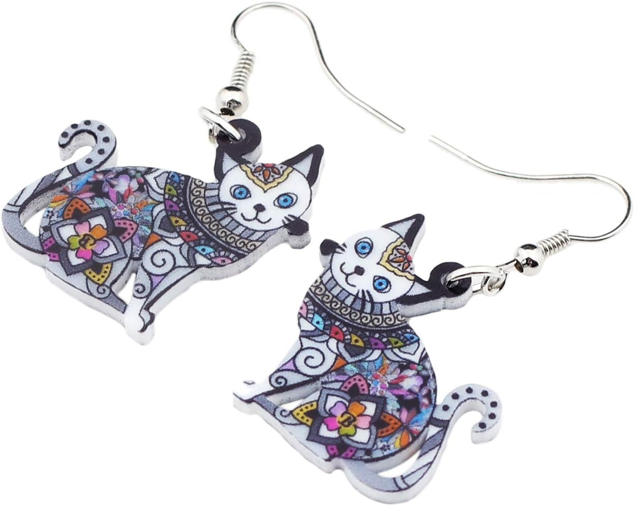 Acrylic Drop Dangle Cat Earrings Pets Novelty Funny Gift for Women by the