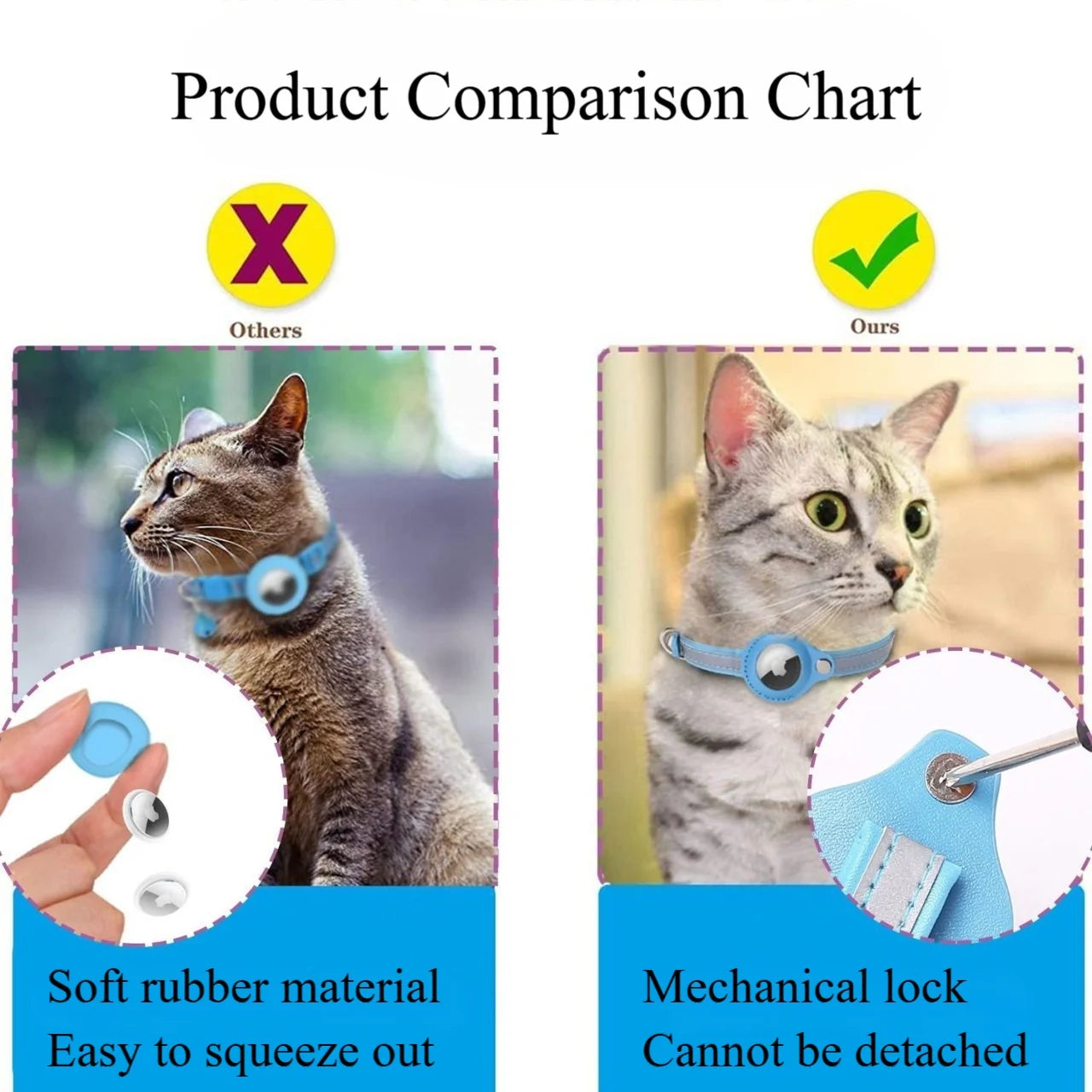 3 Pcs Airtag Cat Collar Breakaway Reflective Kitten Collar with Apple Air Tag Holder and Bell Waterproof Cat Collar, 0.4 Inches3 Pack