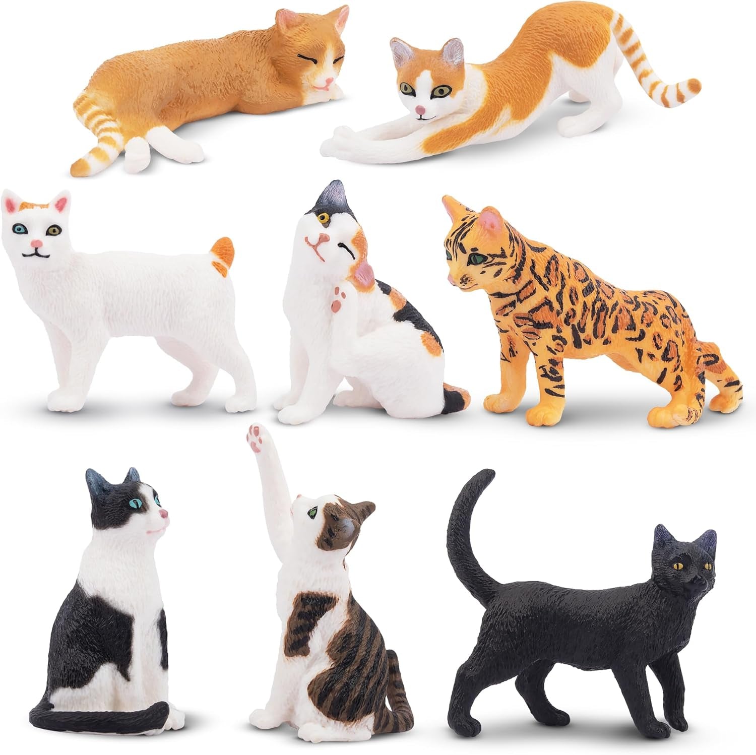 8PCS Realistic Cat Figurines, Educational Cat Figures Toy Set, Kitten Easter Eggs Cat Cake Topper Easter Eggs Birthday Gift for Kids Boys Girls Children