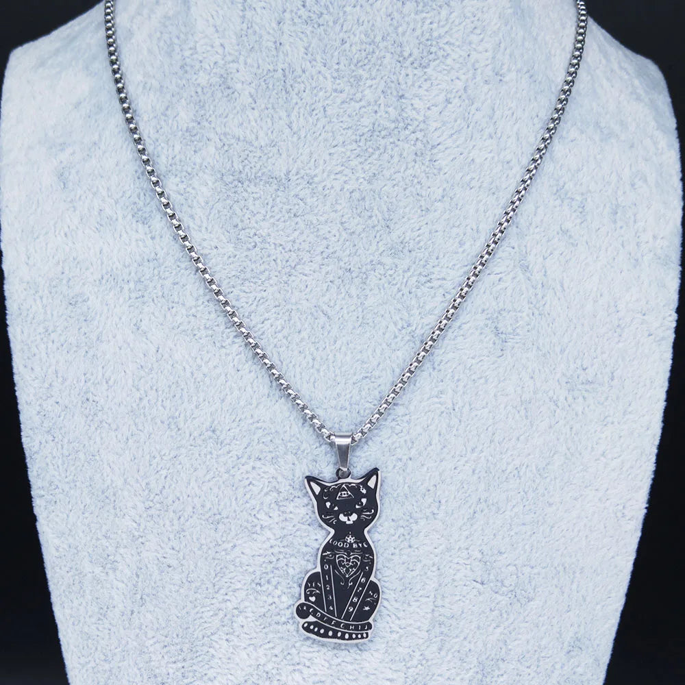 Pagan Wiccan Pentagram Cat Stainless Steel Necklace Men/Women Witchcraft Necklaces Ouija Jewelry Joyas N8110S02
