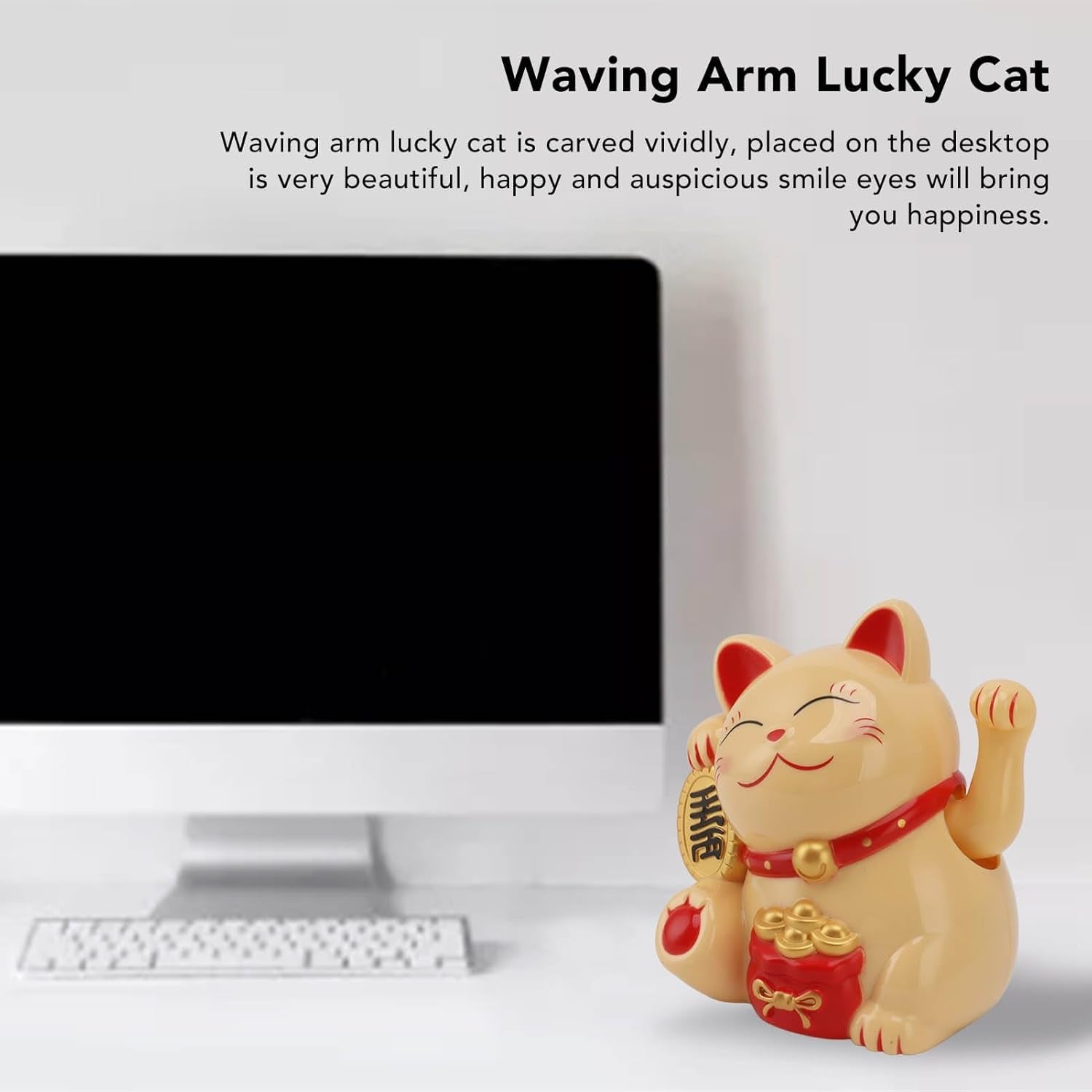 Waving Cat, Solar Powered Cute Waving Cat Good Luck Wealth Welcoming Cats Home Display Car Decor Feng Shui Decoration (Yellow)