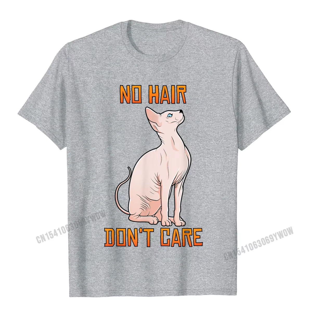 Cute Hairless Sphynx Cat Shirt No Hair Dont Care T-Shirt Camisas Men Casual Tshirts for Men Cotton Tops Tees Normal Fitted