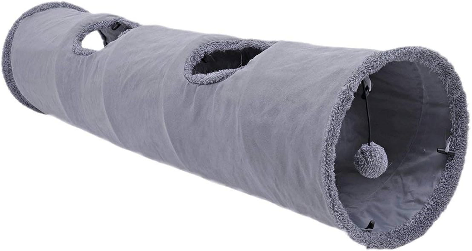 Collapsible Cat Tunnel, Cat Toys Play Tunnel Durable Suede Hideaway Pet Crinkle Tunnel with Ball M