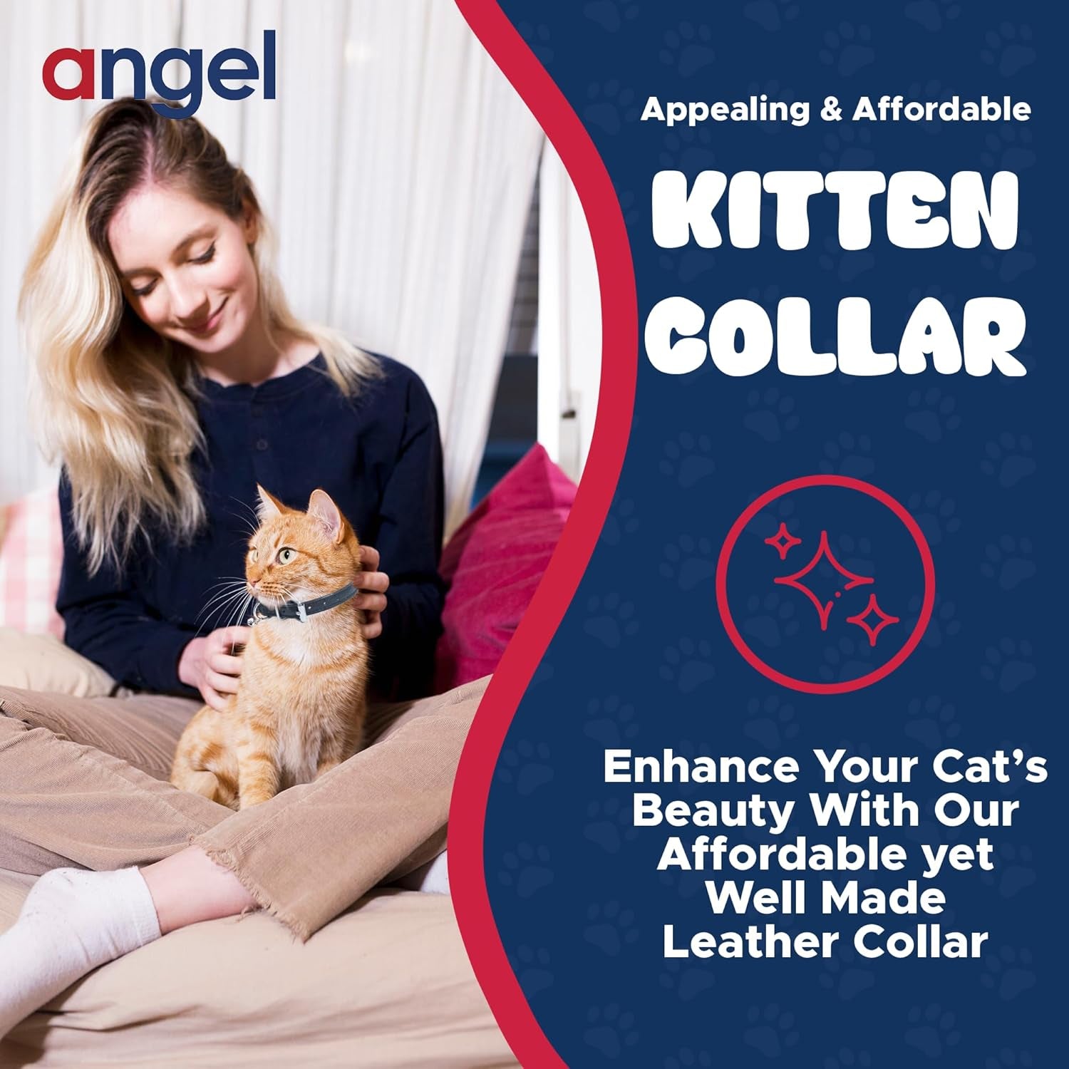 Angel, Alpine Black Genuine Leather, Elastic Break-Away Cat Collar. 12" X 1/2", Elastic Stretch Release