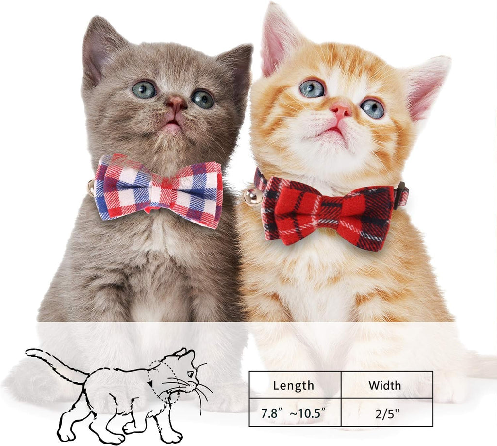 2 Pack/Set Cat Collar Breakaway with Cute Bow Tie and Bell for Kitty and Some Puppies, Adjustable from 7.8-10.5 Inch