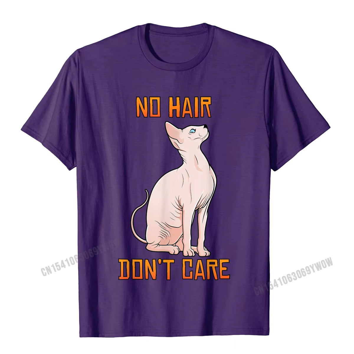 Cute Hairless Sphynx Cat Shirt No Hair Dont Care T-Shirt Camisas Men Casual Tshirts for Men Cotton Tops Tees Normal Fitted