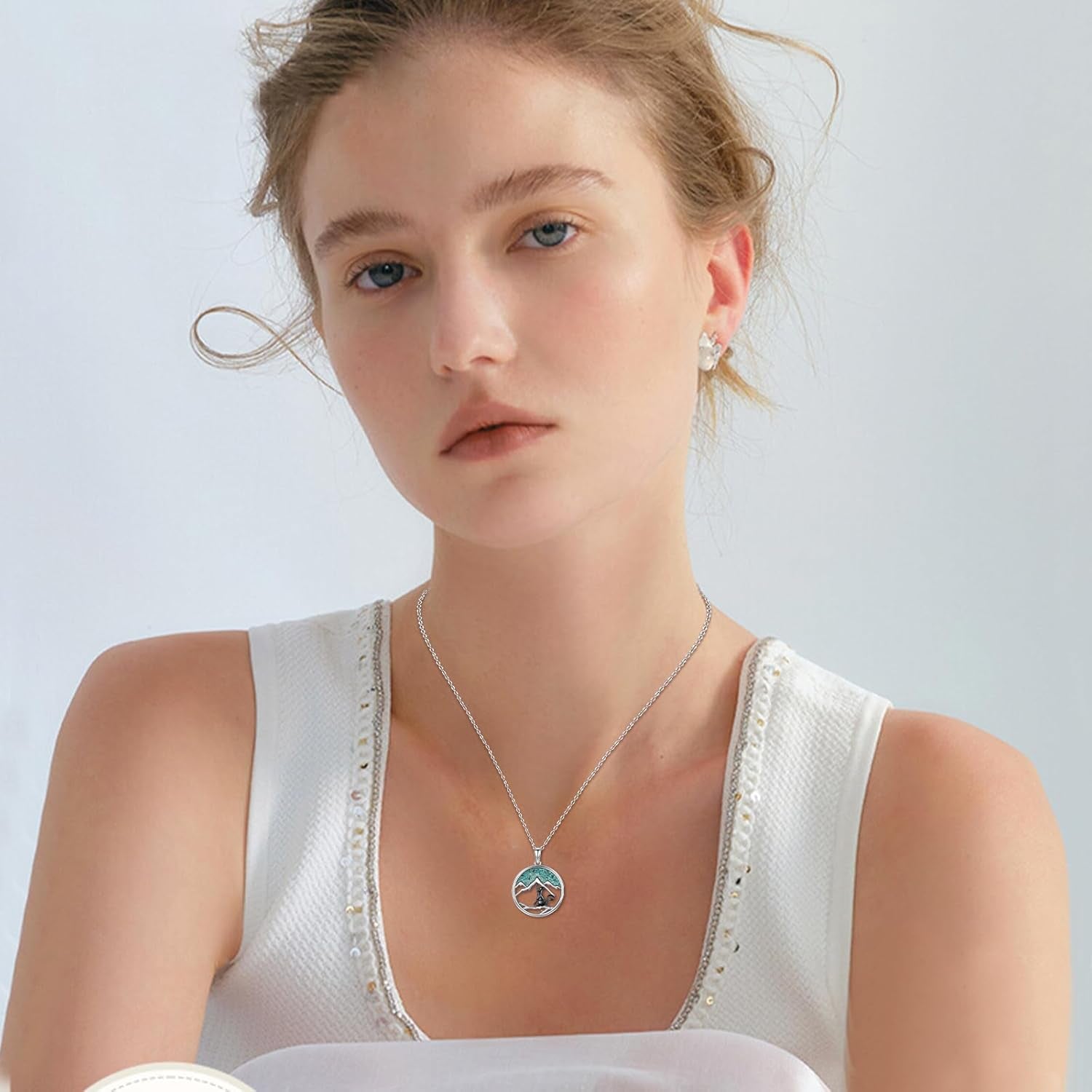 Cat Necklace 925 Sterling Silver Cute Animal Pendant Necklace Cat Jewelry Gifts for Women Cat Lovers
