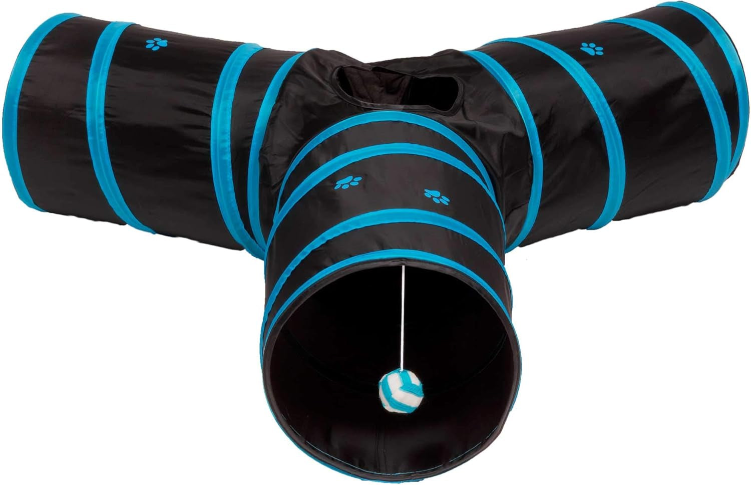 Prosper Pet Cat Tunnel - Collapsible 3 Way Play Toy - Tube Fun for Rabbits, Kittens, and Dogs - Black/Aqua
