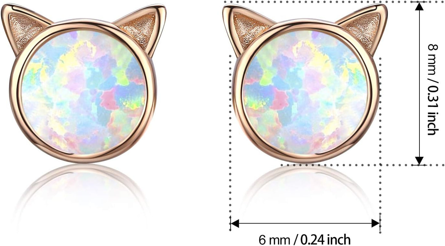 925 Sterling Silver Hypoallergenic Celestial Cute Animal Opal Stud Earrings for Women with Gifts Box