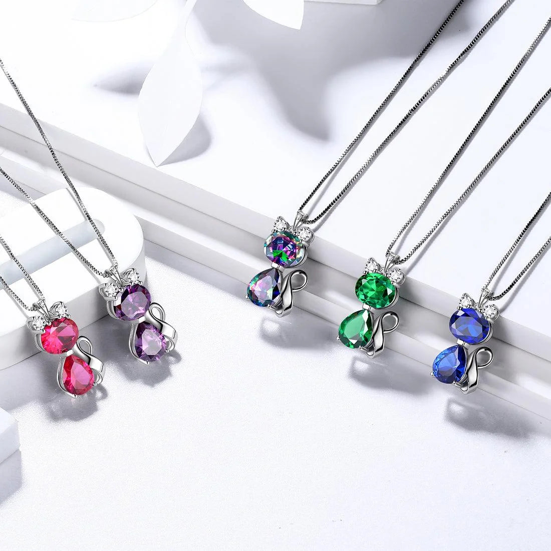 July Birthstone Necklace Cat Pendant Charms Red Ruby Necklaces 925 Sterling Silver Jewelry Women Daughter Wife Mother Christmas Birthday Gift