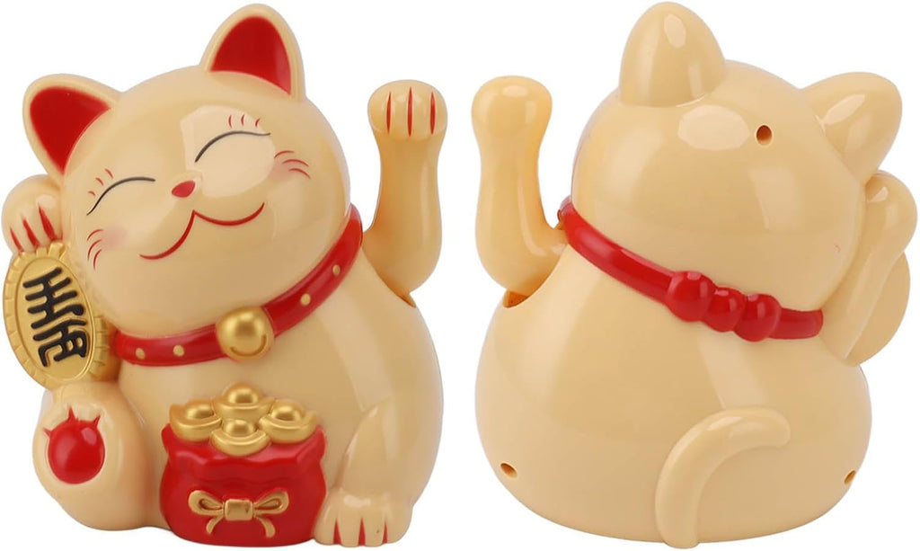 Waving Cat, Solar Powered Cute Waving Cat Good Luck Wealth Welcoming Cats Home Display Car Decor Feng Shui Decoration (Yellow)