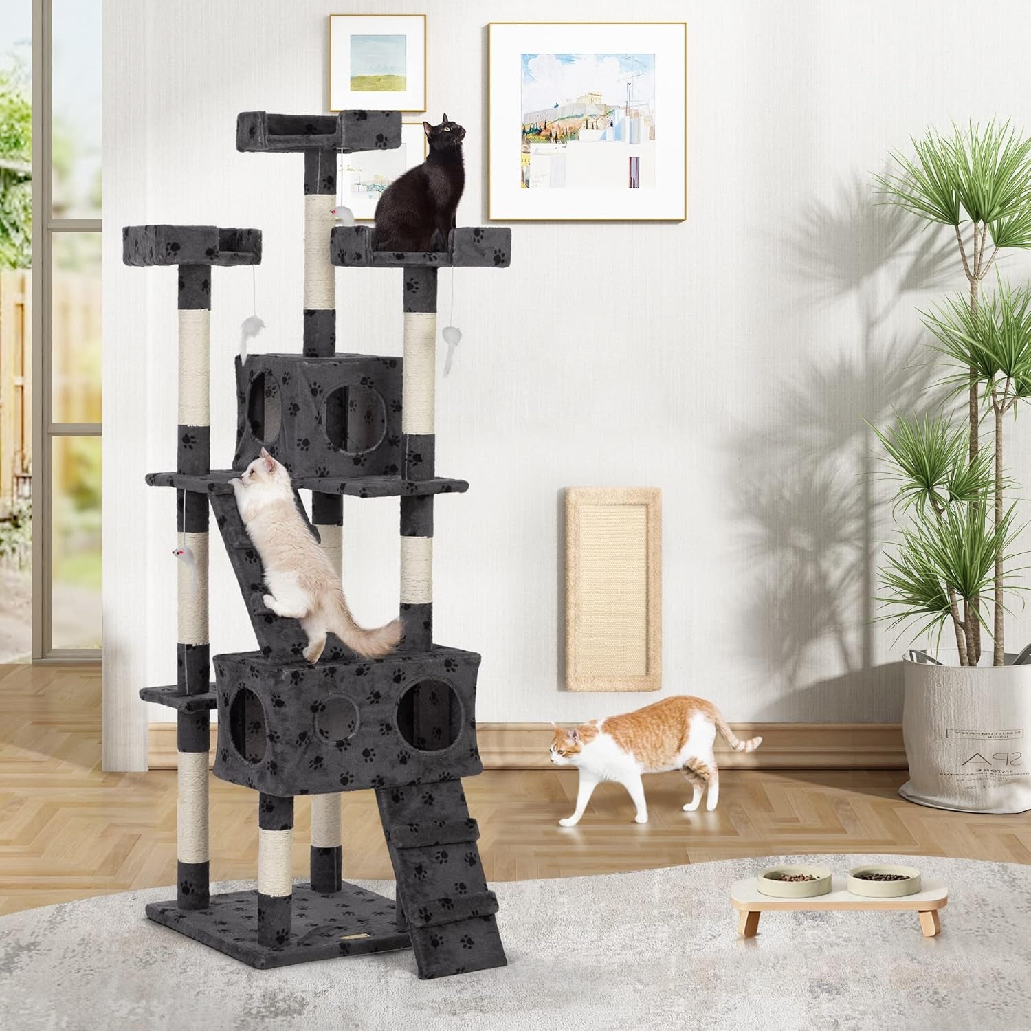 67” Tall Cat Trees and Towers with Scratching Posts Condos Hammock Resting Perch, Indoor Pet Activity Furniture Play House for Large Cats Kitty Kitten