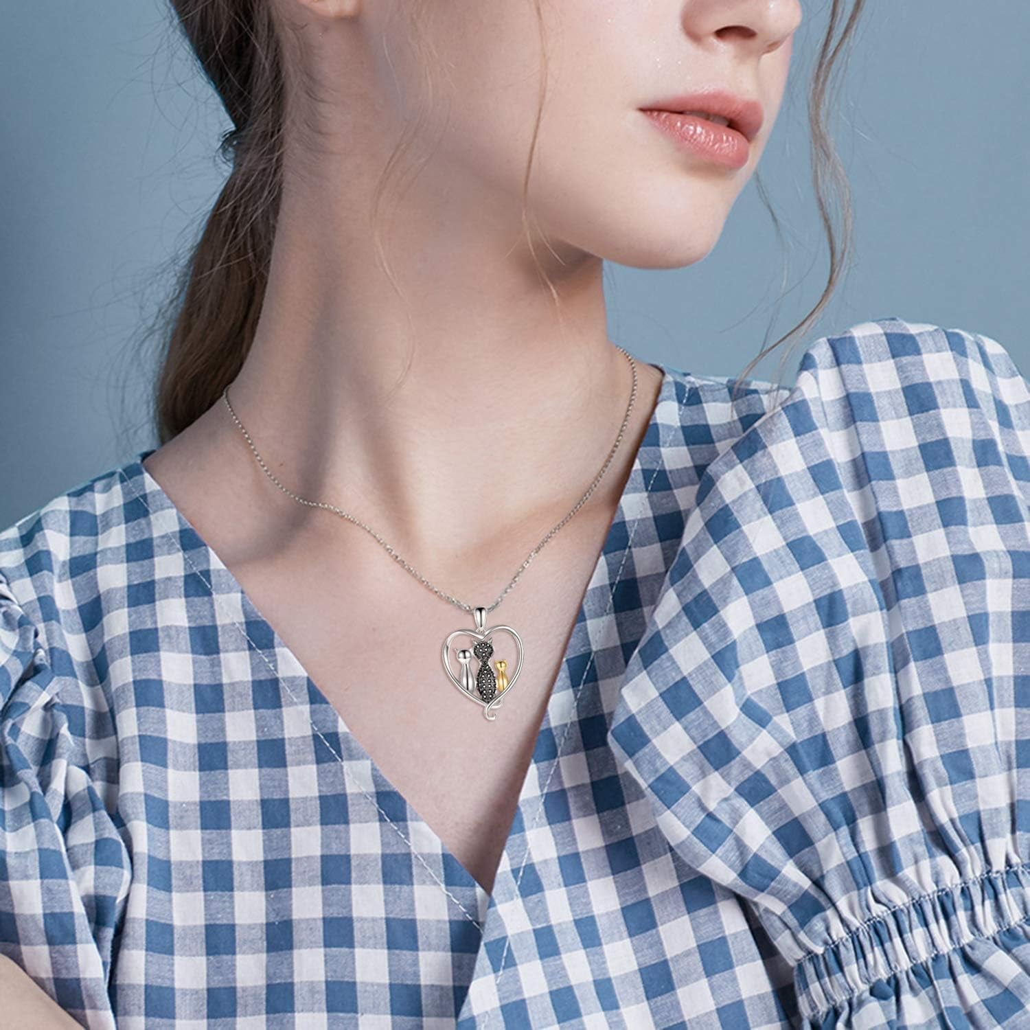 Cat Necklace Sterling Silver Sister Pendant Necklace Black Cats Jewelry Gifts Cat Lover Woman Sisters