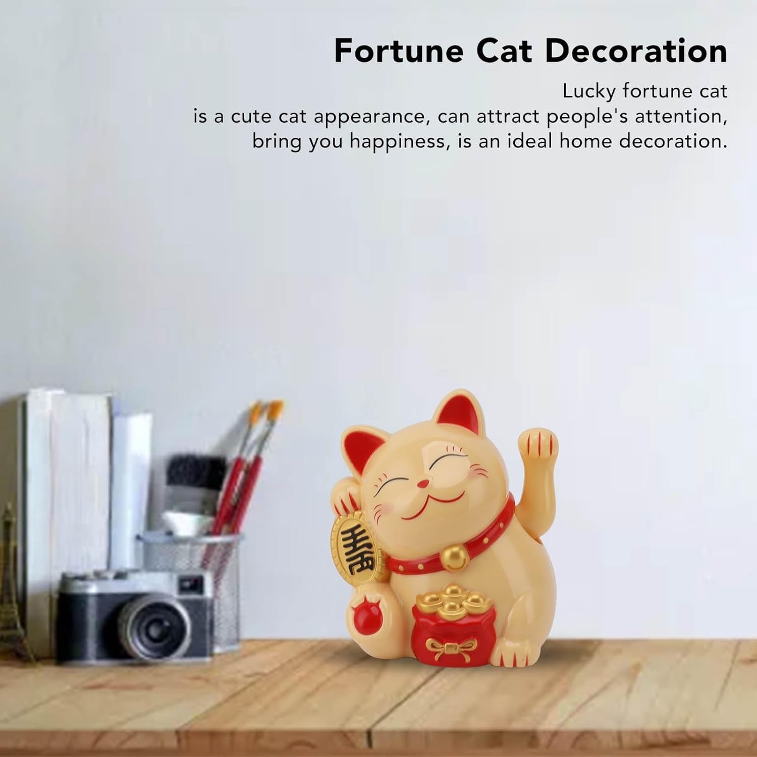 Waving Cat, Solar Powered Cute Waving Cat Good Luck Wealth Welcoming Cats Home Display Car Decor Feng Shui Decoration (Yellow)