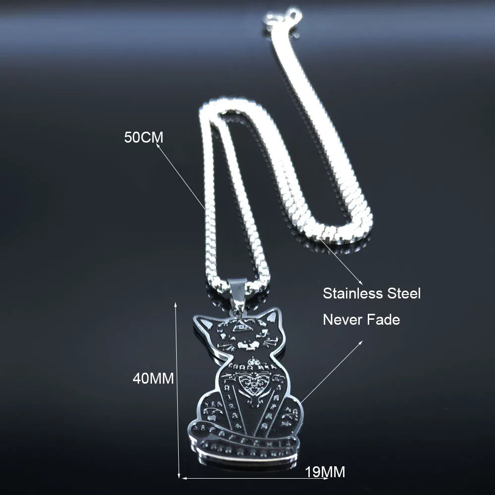 Pagan Wiccan Pentagram Cat Stainless Steel Necklace Men/Women Witchcraft Necklaces Ouija Jewelry Joyas N8110S02