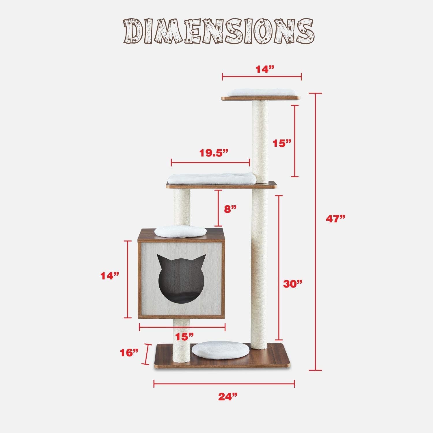 Elegant Wooden Modern Cat Tree Cat Condo Multi-Level Towers Cat Activity Tower with Scratching Posts, with Removable and Washable Mats (Base Tower)