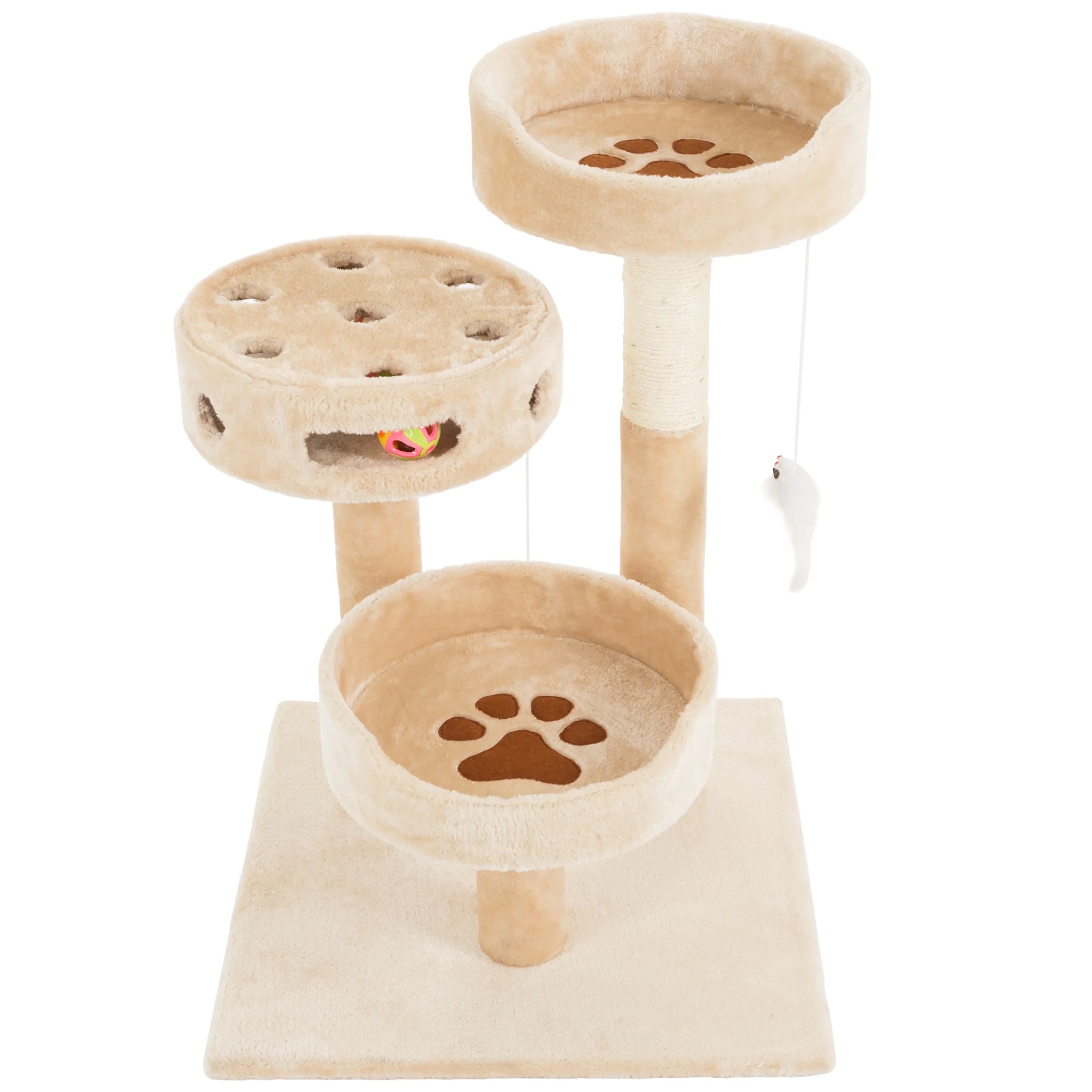 Tall Cat Tree Condo with Perches, Scratch Post, and Wheel Toy