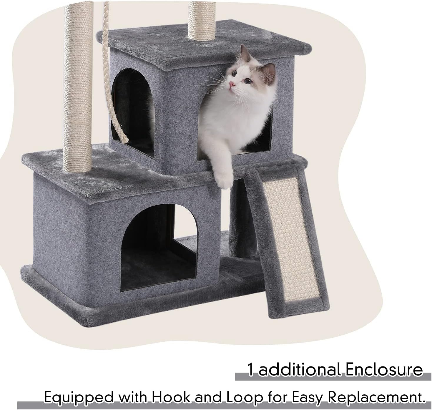 Cat Tree Multilevel and Luxury Cat Towers 50 Inches with 2 Condos, Spacious Perches, Scratching Post, Dangling Balls and Ramp-Gray