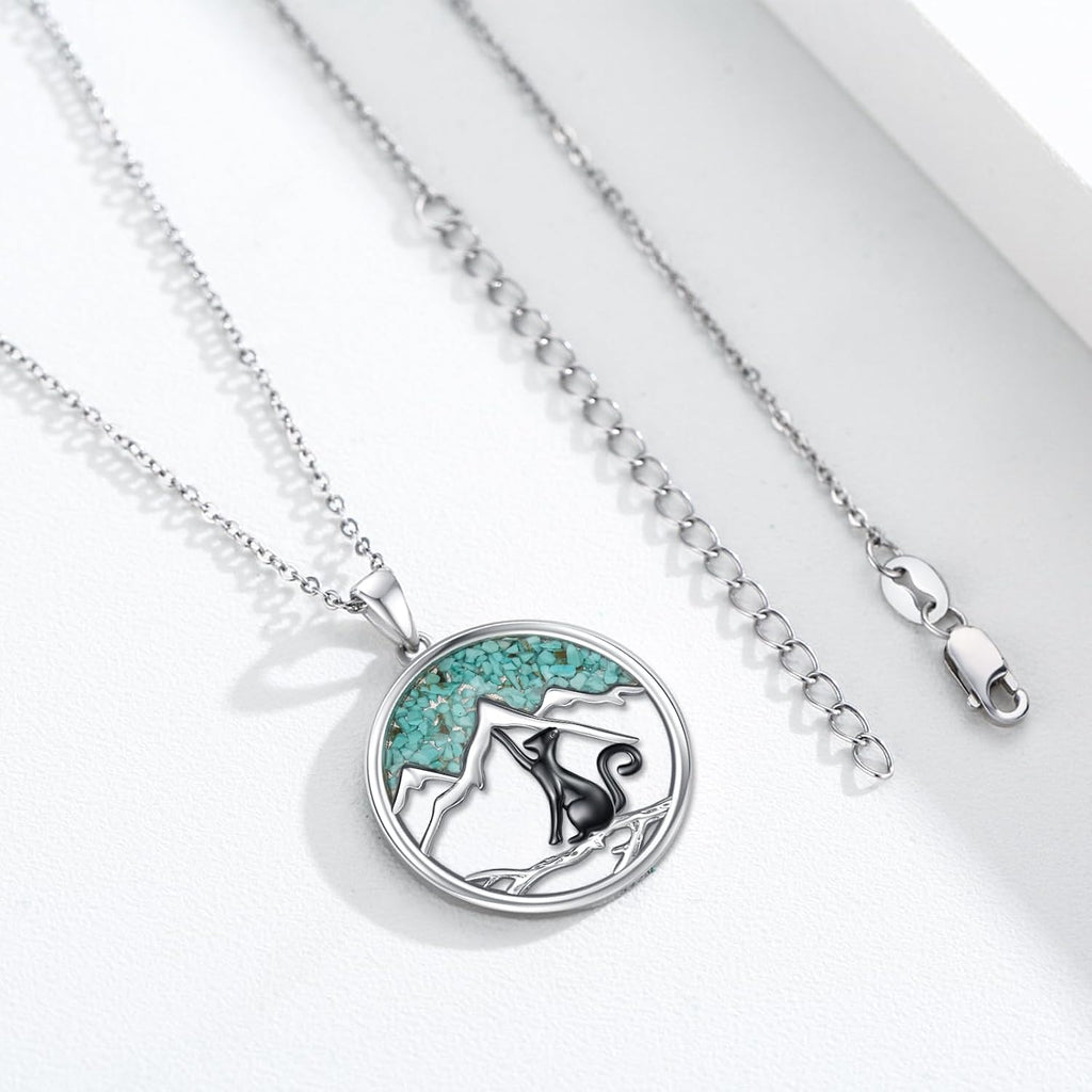 Cat Necklace 925 Sterling Silver Cute Animal Pendant Necklace Cat Jewelry Gifts for Women Cat Lovers