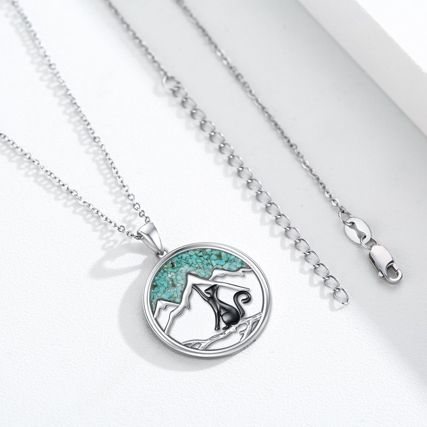 Cat Necklace 925 Sterling Silver Cute Animal Pendant Necklace Cat Jewelry Gifts for Women Cat Lovers