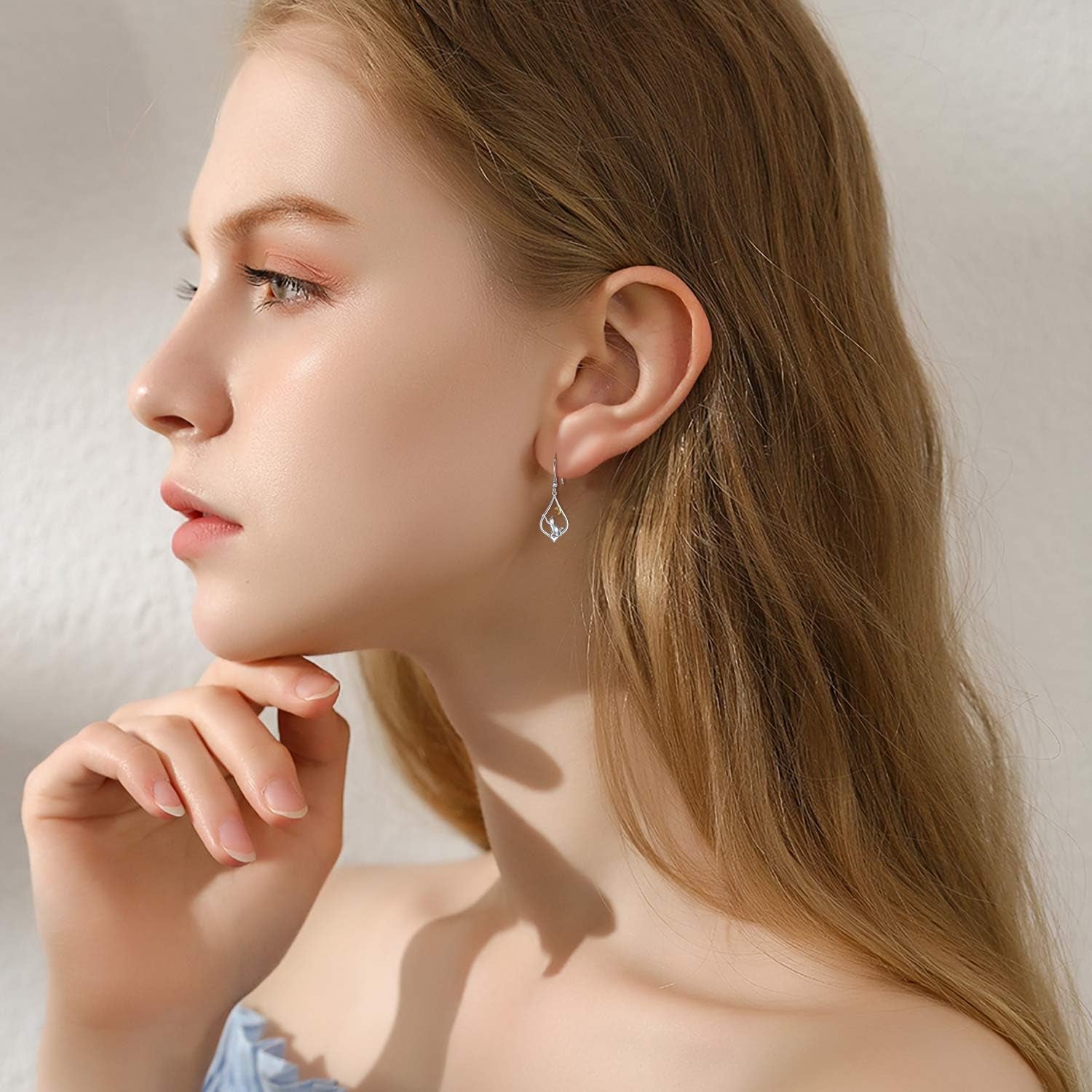 Cat Earrings for Women Sterling Silver Cat Moon Dangle Drop Hooks Earrings Animal Cat Jewelry Pet Gifts for Cat Lovers Mom Birthday