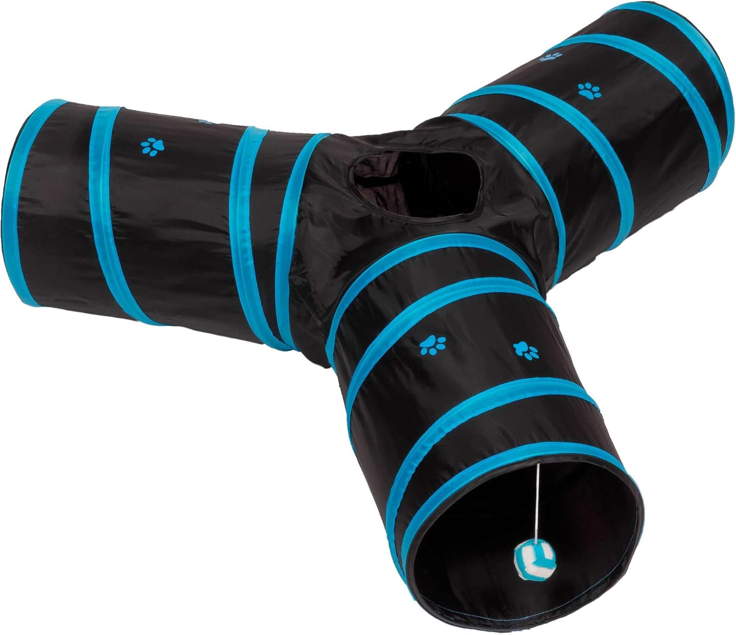 Prosper Pet Cat Tunnel - Collapsible 3 Way Play Toy - Tube Fun for Rabbits, Kittens, and Dogs - Black/Aqua