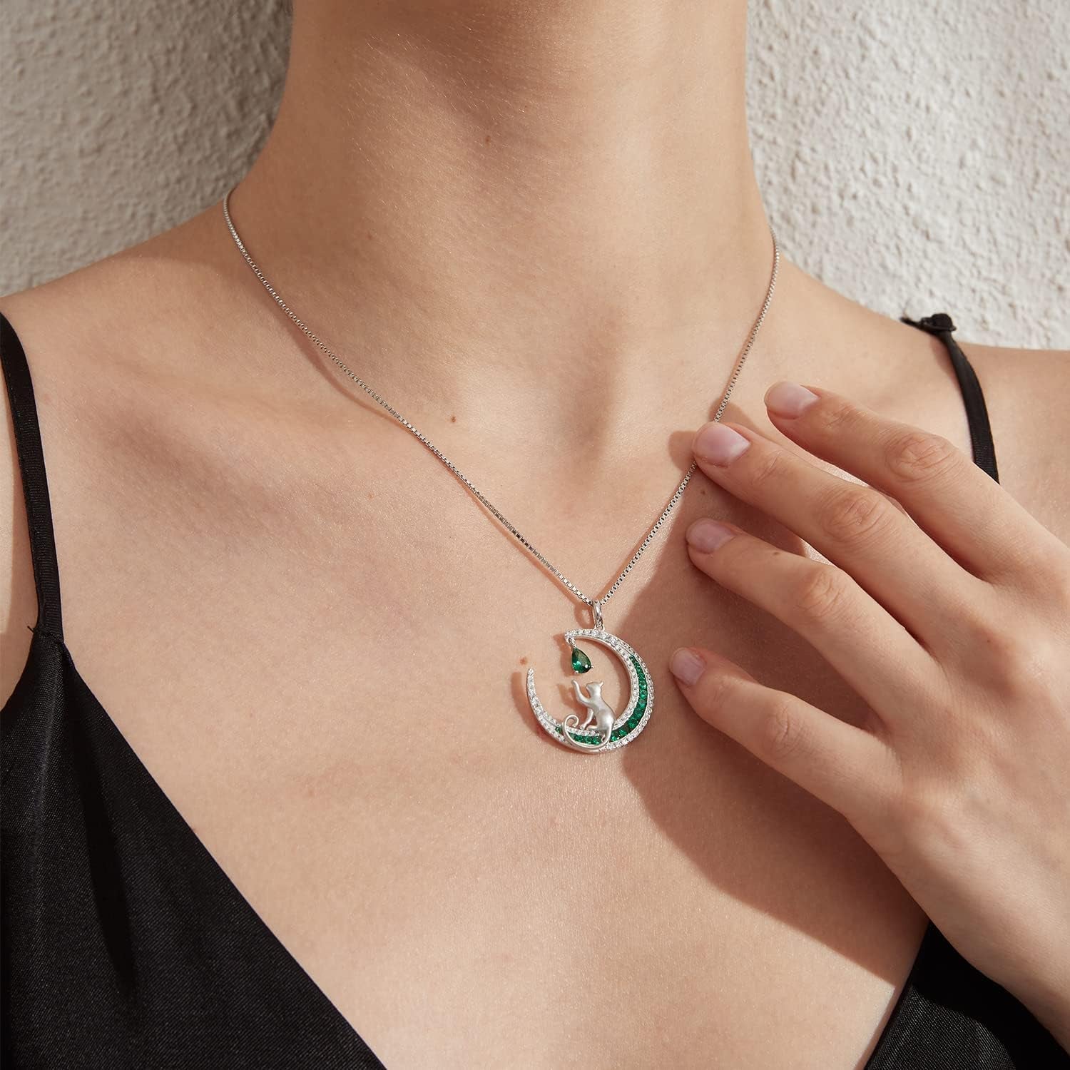 Lovely Cat Necklace for Women - Sterling Silver Cat Pendant with Cubic Zirconia