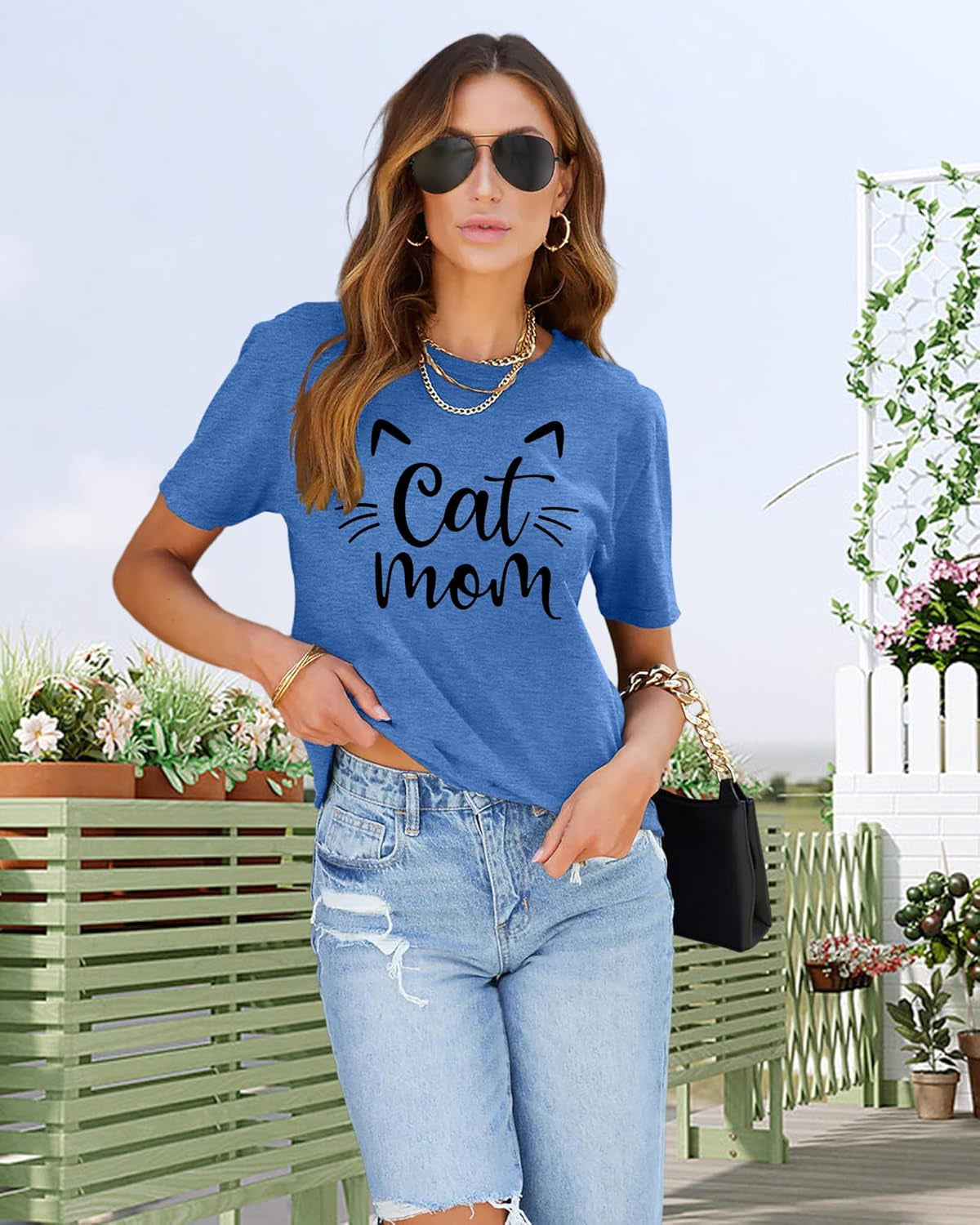 Cat Mom Shirts for Women Cat Mama T-Shirts Pet Lover Gifts Shirts Funny Cat Graphic Tees Shirts
