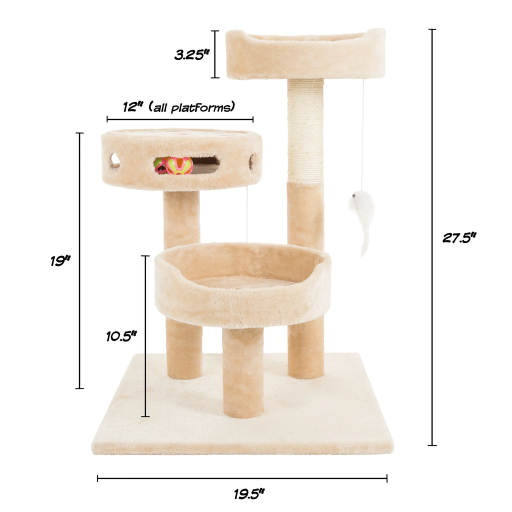 Tall Cat Tree Condo with Perches, Scratch Post, and Wheel Toy
