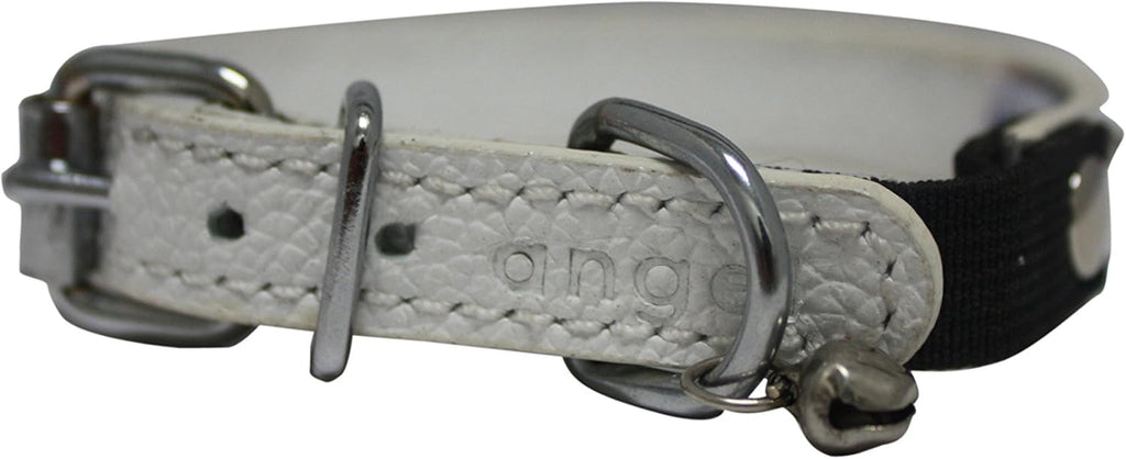 Studded Cat Collar, Genuine Leather Kitten Collar, Sturdy Breakaway Cat Collar with Bell and Elastic Stretch,Cat Accessories, Ivory White, 12 X 1/2 Inches -