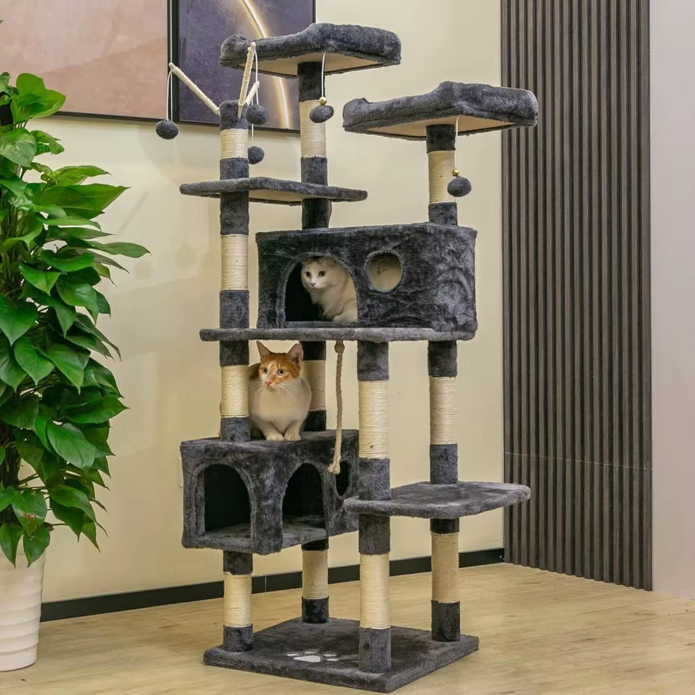 Cat Tree Tower for Indoor Cats,64 Inches Large Multi-Level Cat Activity Center with Condos,Scratching Posts,Removable Fur Ball S