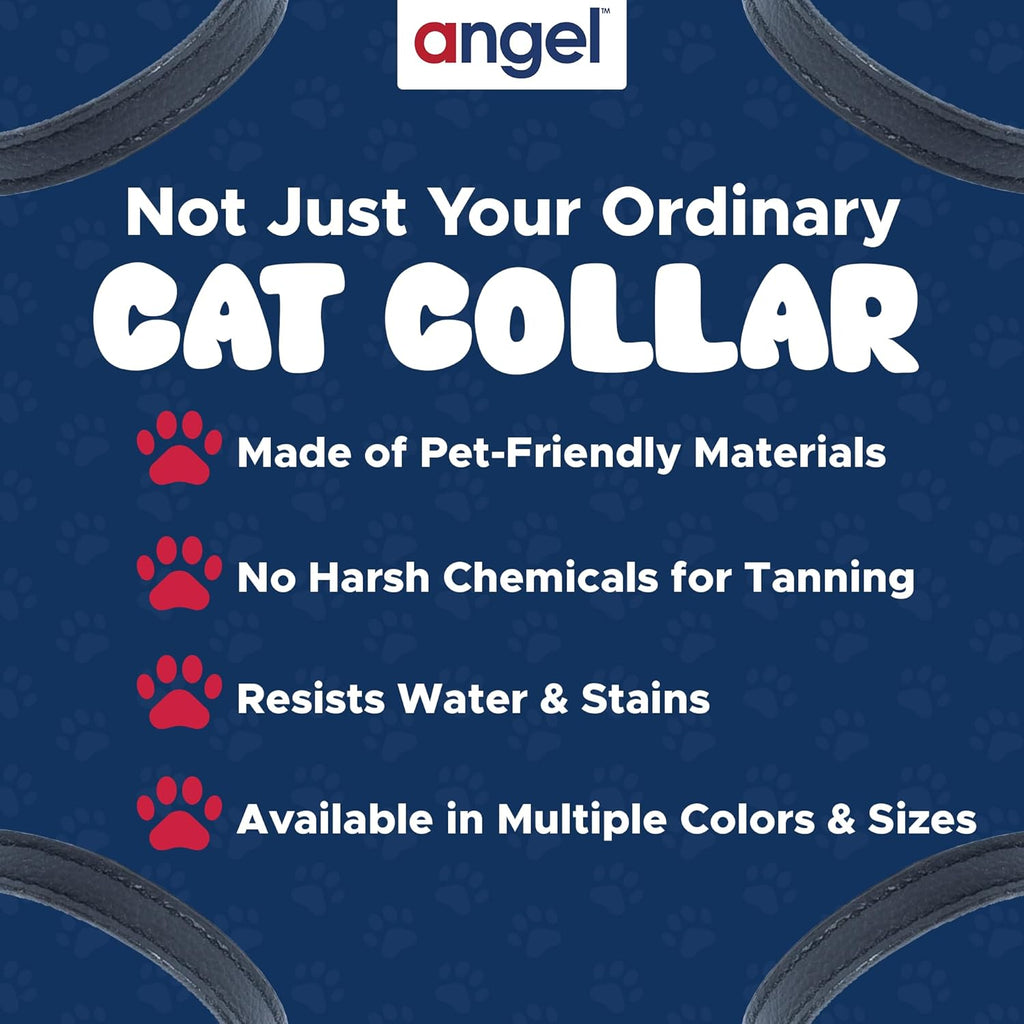 Angel, Alpine Black Genuine Leather, Elastic Break-Away Cat Collar. 12" X 1/2", Elastic Stretch Release