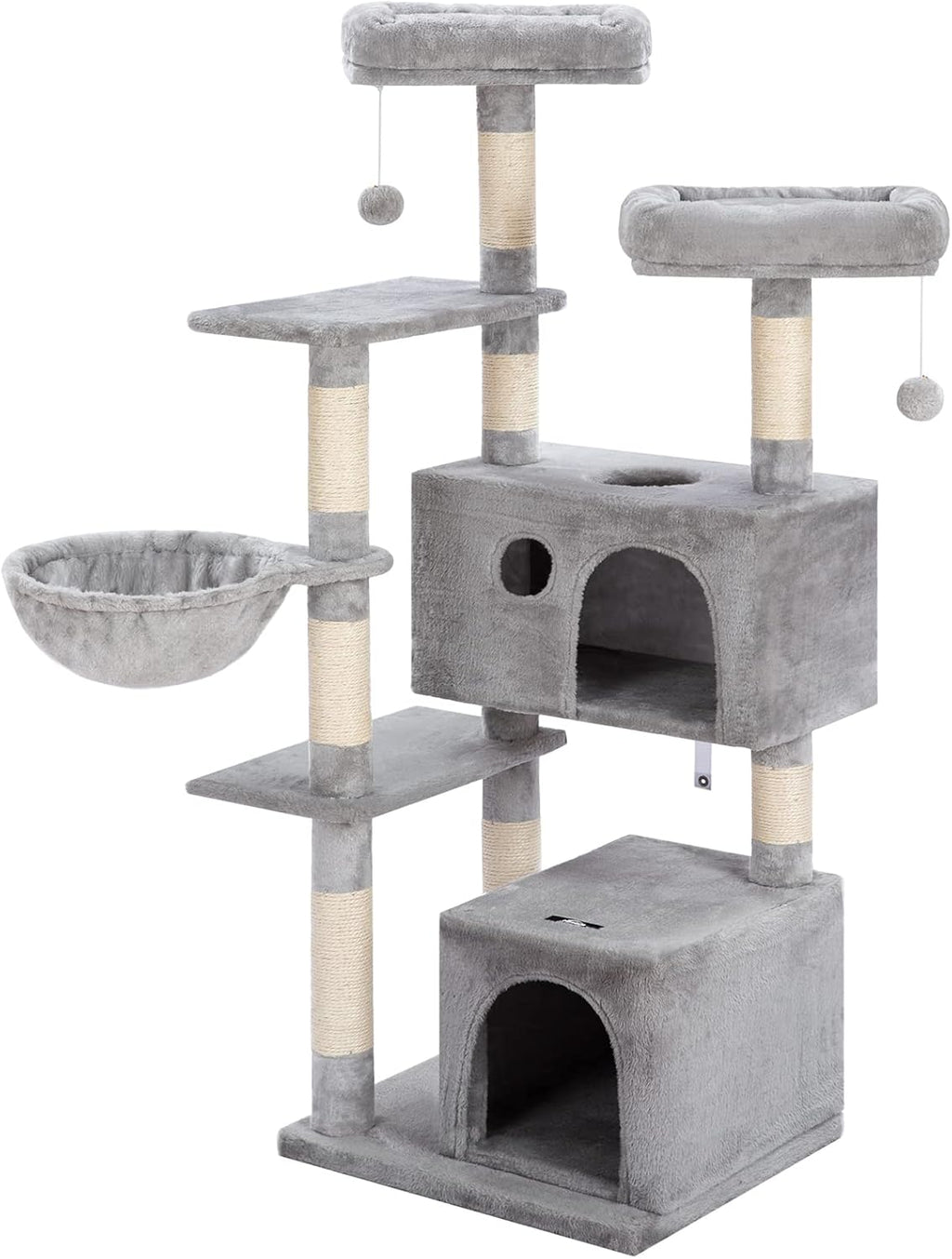 Cat Tree, 57 Inch Cat Tower with 2 Plush Condos and Sisal Scratching Post, Cat Furniture for Kitten and Pet, Release the Nature of Cat, Stable House with Anti-Toppling Kit, Light Gray LG05MCT03
