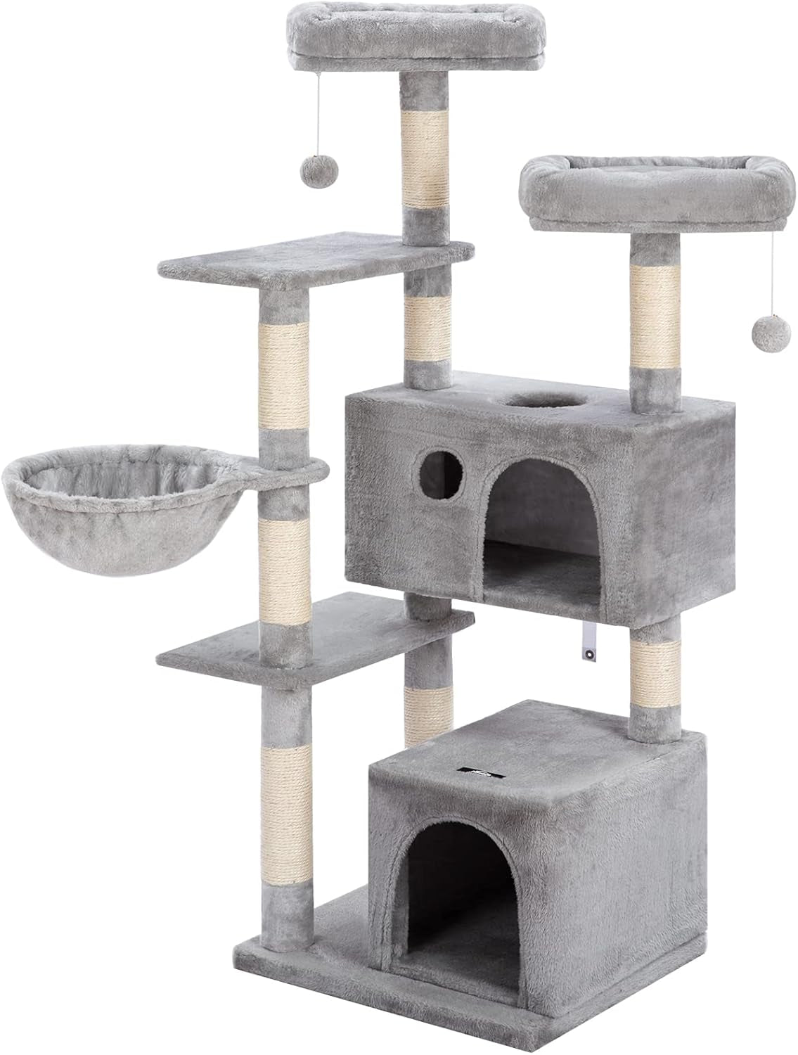 Cat Tree, 57 Inch Cat Tower with 2 Plush Condos and Sisal Scratching Post, Cat Furniture for Kitten and Pet, Release the Nature of Cat, Stable House with Anti-Toppling Kit, Light Gray LG05MCT03