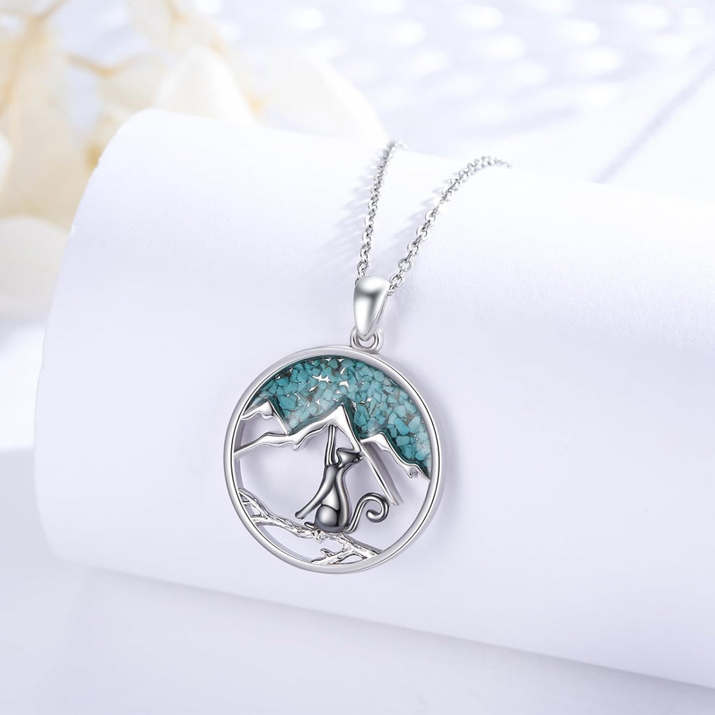 Cat Necklace 925 Sterling Silver Cute Animal Pendant Necklace Cat Jewelry Gifts for Women Cat Lovers