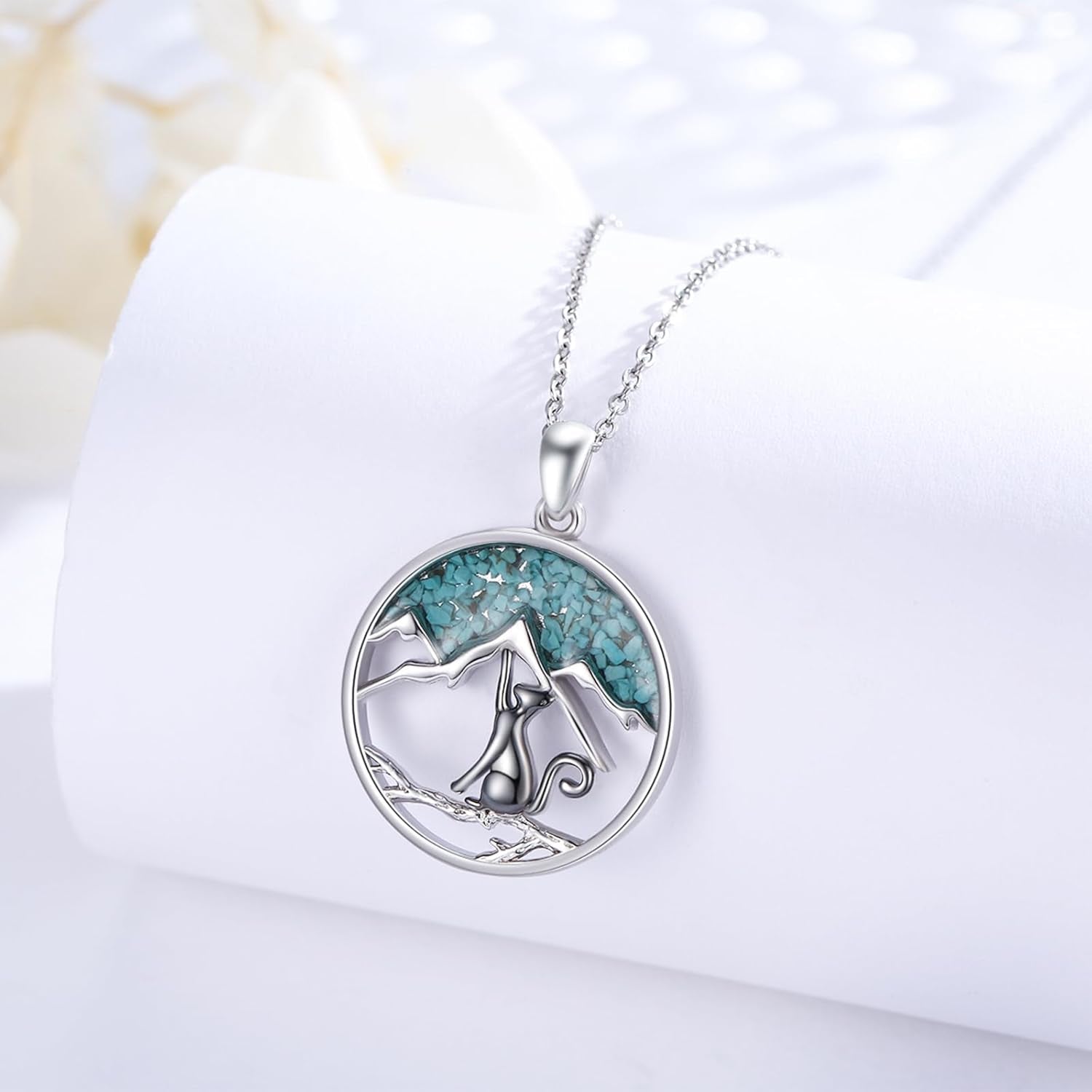 Cat Necklace 925 Sterling Silver Cute Animal Pendant Necklace Cat Jewelry Gifts for Women Cat Lovers